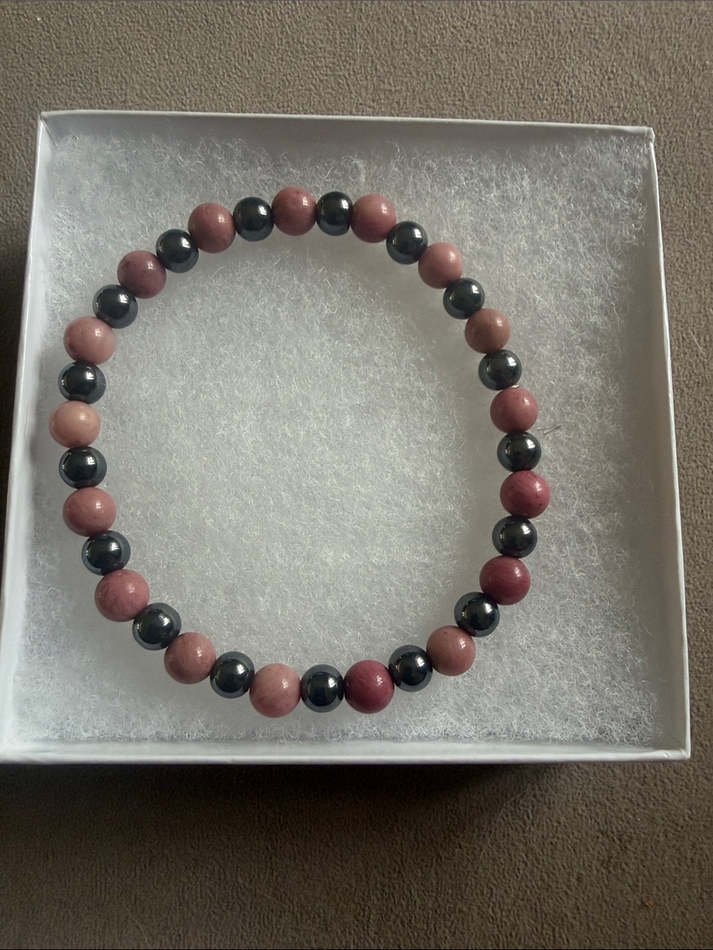 Rhodochrosite and Hematite Beaded Stretch Bracelet - Women Jewelry